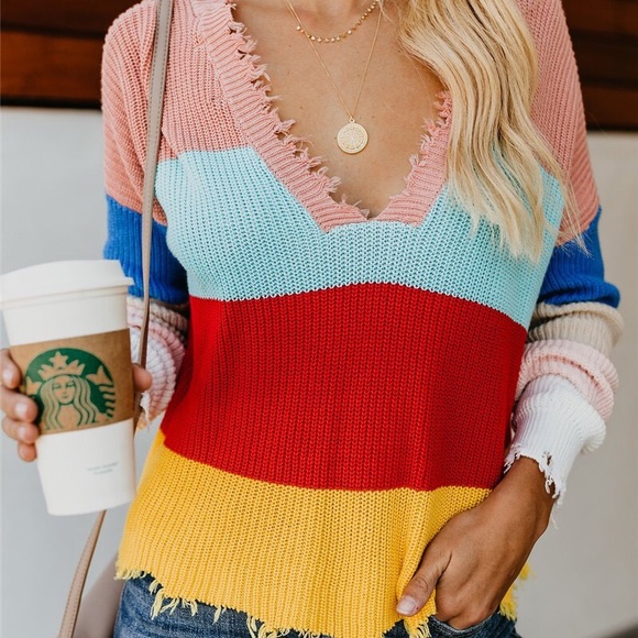 Meg Color Block V Neck Sweater - Picture 4 of 5